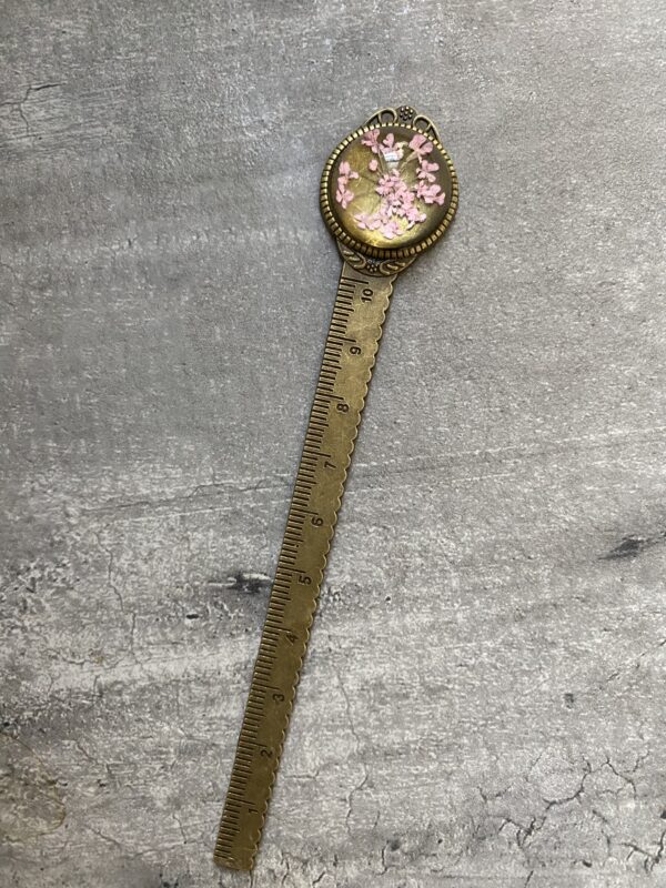 Vintage σελιδοδείκτης με χάρακα και σχέδιο λουλούδια (ανοιχτό ροζ) - 3