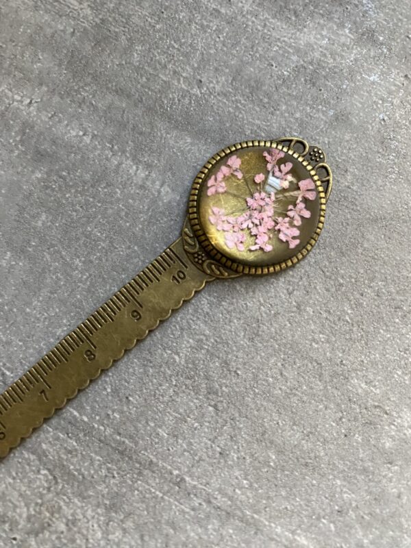 Vintage σελιδοδείκτης με χάρακα και σχέδιο λουλούδια (ανοιχτό ροζ) - 1