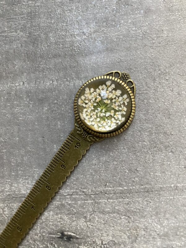 Vintage σελιδοδείκτης με χάρακα και σχέδιο λουλούδια (άσπρα) - 1