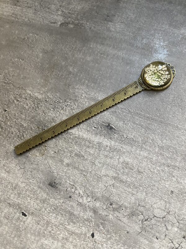 Vintage σελιδοδείκτης με χάρακα και σχέδιο λουλούδια (άσπρα) - 2