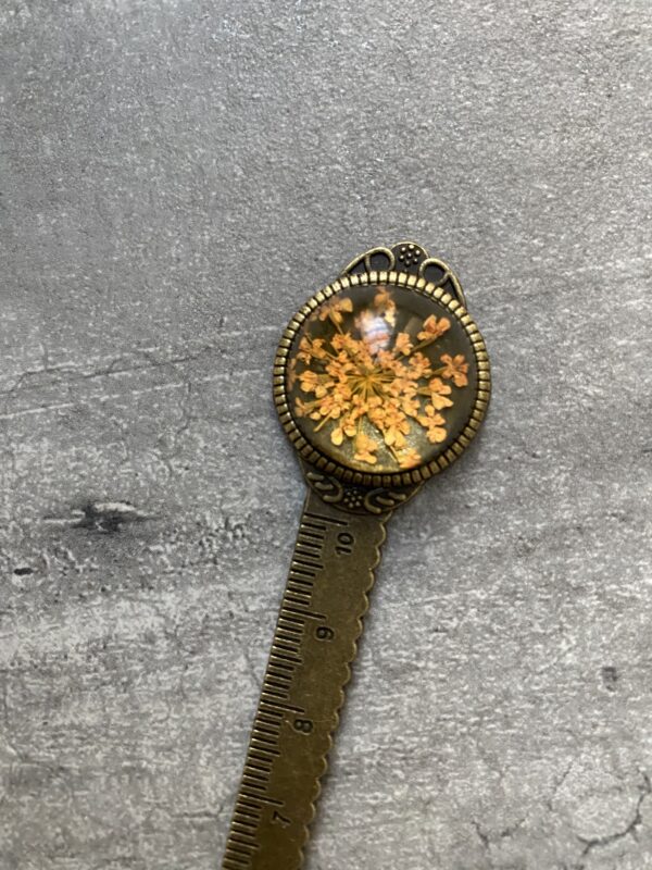 Vintage σελιδοδείκτης με χάρακα και σχέδιο λουλούδια (ανοιχτό πορτοκαλί) - 1