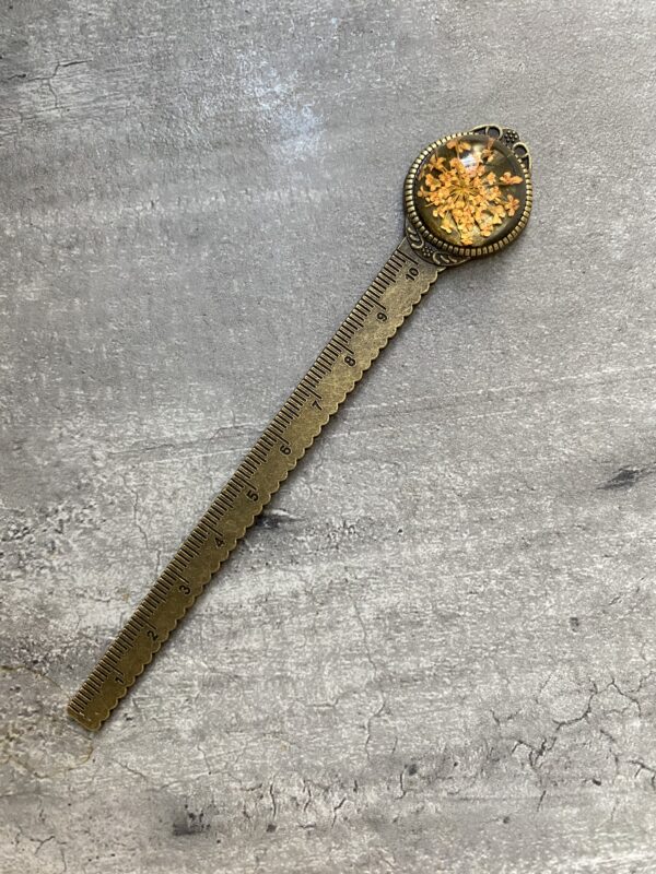 Vintage σελιδοδείκτης με χάρακα και σχέδιο λουλούδια (ανοιχτό πορτοκαλί) - 2