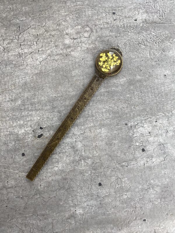 Vintage σελιδοδείκτης με χάρακα και σχέδιο λουλούδια (κίτρινο) - 4