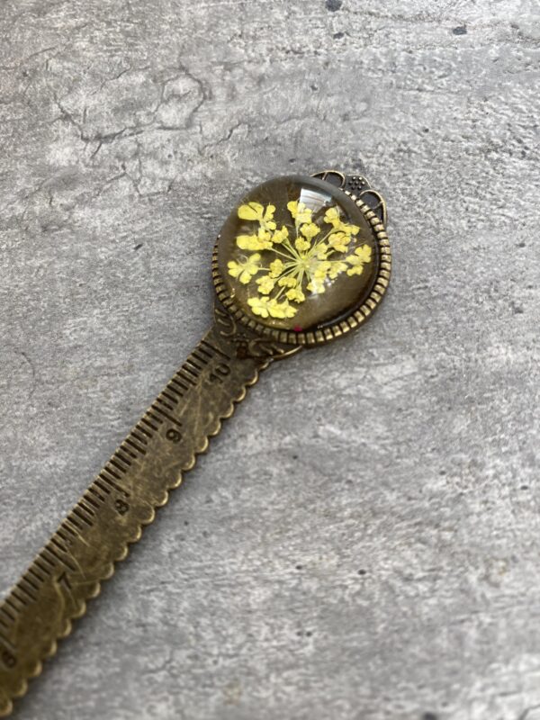 Vintage σελιδοδείκτης με χάρακα και σχέδιο λουλούδια (κίτρινο) - 1