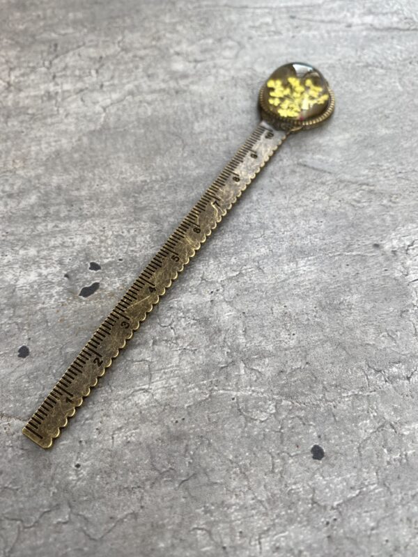 Vintage σελιδοδείκτης με χάρακα και σχέδιο λουλούδια (κίτρινο) - 2