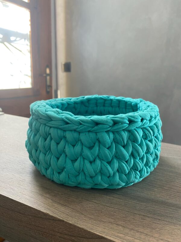 Καλάθι πλεκτό χειροποίητο σε τυρκουάζ - 3