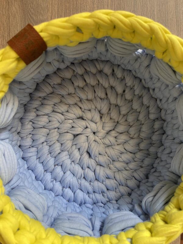 Καλάθι πλεκτό χειροποίητο σε λαχανί - γαλάζιο - 2