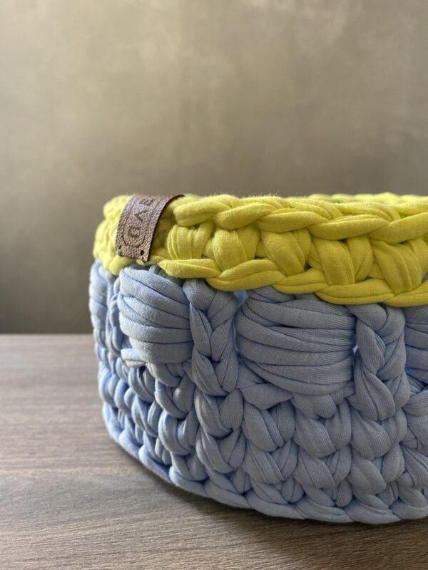 Καλάθι πλεκτό χειροποίητο σε λαχανί - γαλάζιο - 3