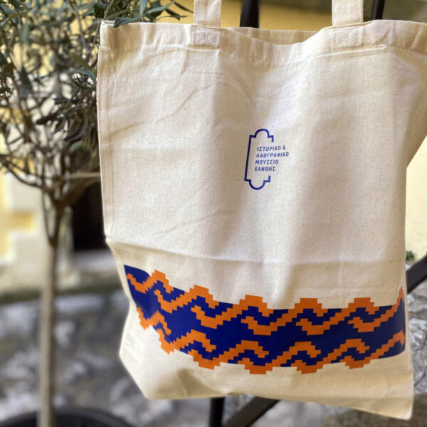 Tote bag με σχέδιο υφαντό (μπλε)